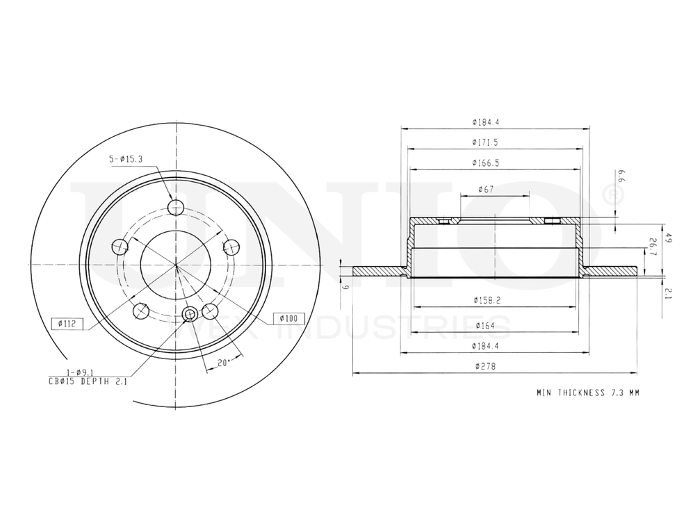 Диск тормозной задний UNIO BRD-20415