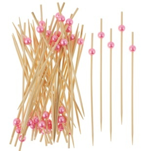 Пики Топперы, с бусинами, Розовый, 12 см, 50 шт.