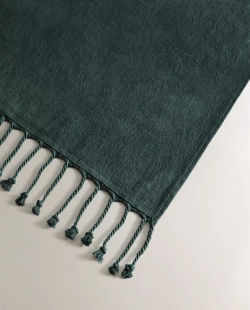 ZARA HOME ПЛЯЖНОЕ ПОЛОТЕНЦЕ ИЗ ХЛОПКА С БАХРОМОЙ, ЗЕЛЕНЫЙ