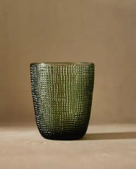 ZARA HOME СТЕКЛЯННЫЙ СТАКАН С РЕЛЬЕФНЫМ ДИЗАЙНОМ, ЗЕЛЕНЫЙ