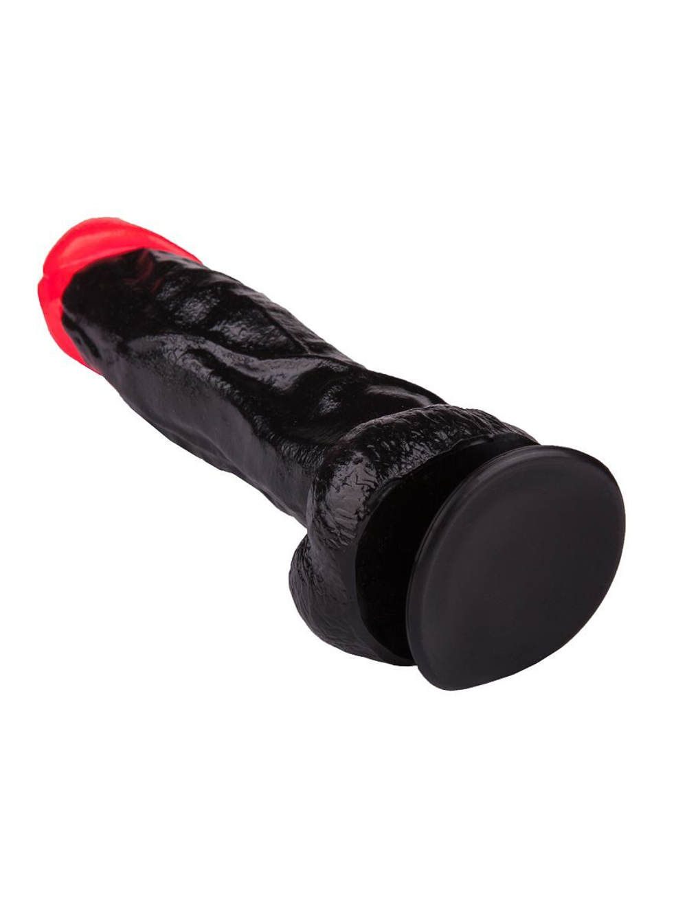 Чёрный фаллоимитатор с красной головкой - 20 см. (Цвет: черный с красным)