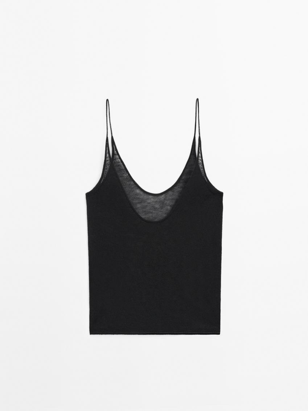 Massimo Dutti Топ на тонких бретелях - Limited Edition, черный