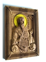 Икона освященная "Игнатий Богоносец",резная из массива дуба