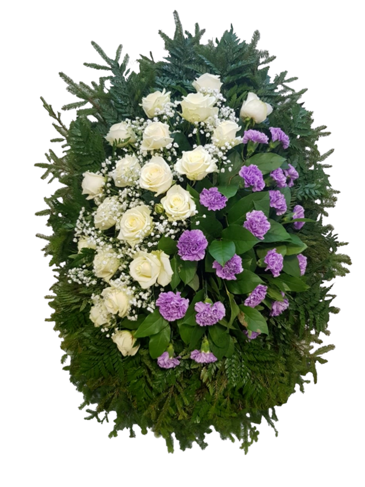 Траурный венок из живых роз и гвоздик (ВЖ-20) 150 см.