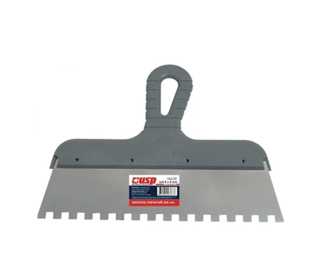 06640 Шпатель из нержавеющей стали с пластиковой ручкой 250мм зуб 10мм