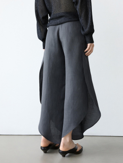 Massimo Dutti Брюки из смесовой льняной ткани с разрезами, антрацитово-серый