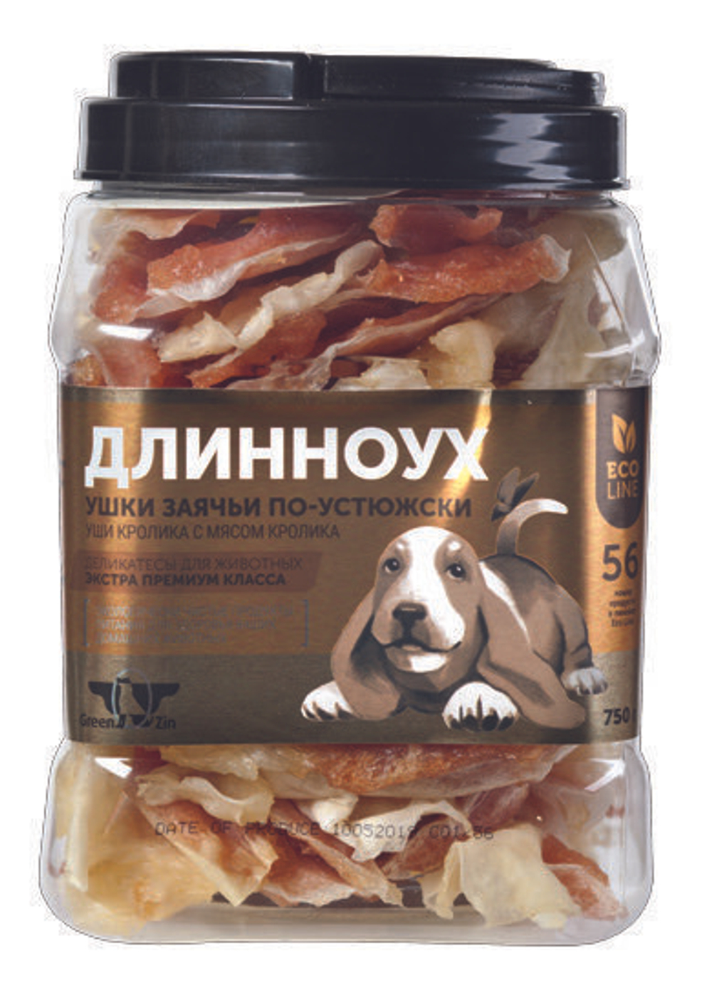 Лакомство для собак "Грин Кьюзин" GREEN QZIN ДЛИННОУХ (Сушеные уши кролика с мясом кролика и добавлением курицы) 750гр
