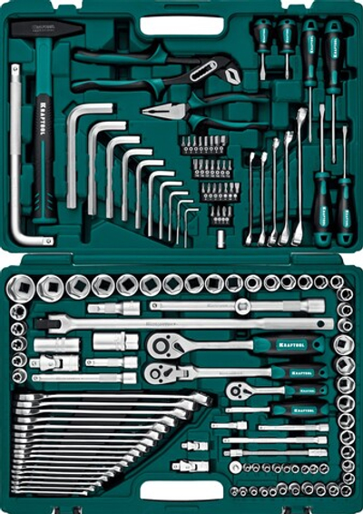 KRAFTOOL EXTREM-142, 142 предм., (1/2″+3/8″+1/4″), универсальный набор инструмента (27889-H142)