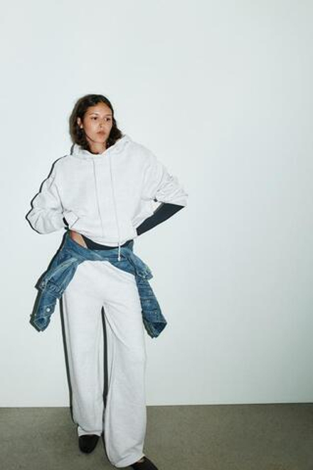 ZARA ПРЯМЫЕ ВЕЛЮРОВЫЕ БРЮКИ СО ШЛЕВКАМИ, СЕРЫЙ МЕЛАНЖ