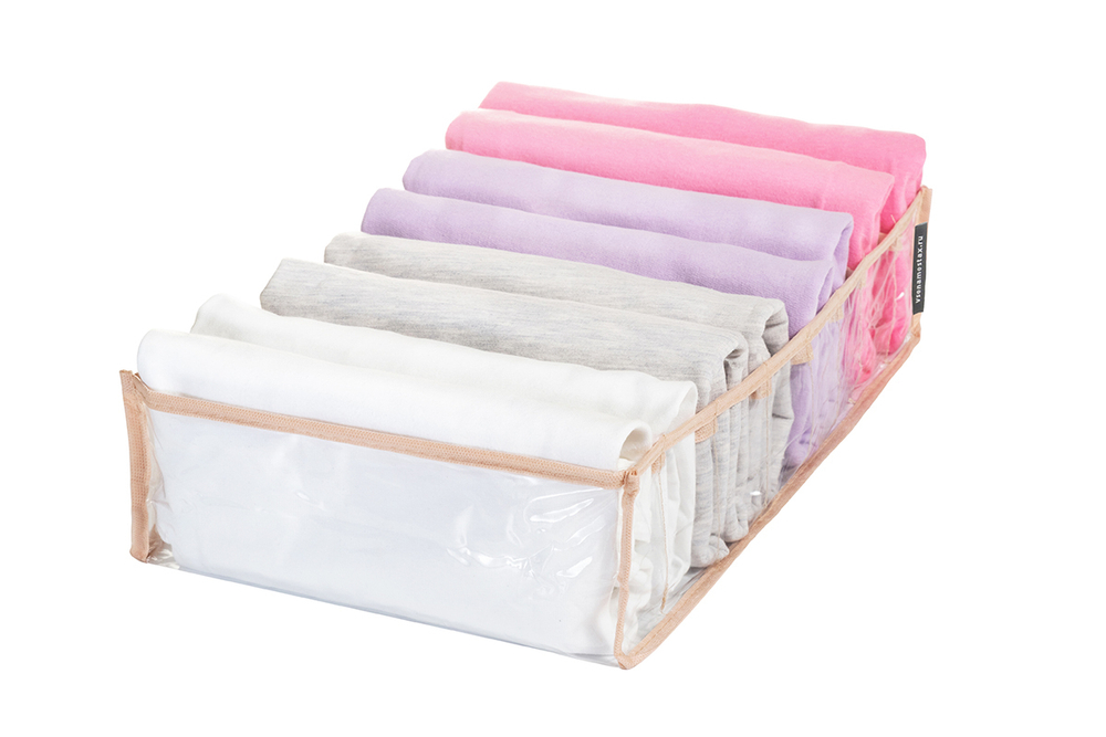 Органайзер прозрачный 40х25х10 см, 8 ячеек, Бежевый