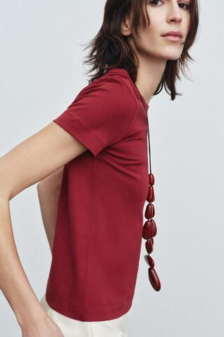 ZARA ФУТБОЛКА INTERLOCK С КОРОТКИМ РУКАВОМ, ГРАНАТОВЫЙ