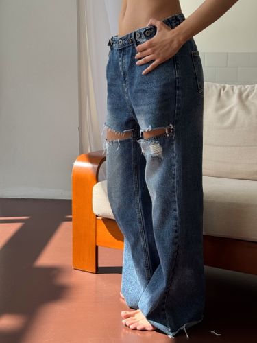 Синие рваные джинсы-трансформеры