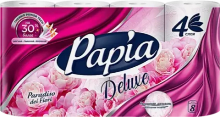 Туалетная бумага Papia Deluxe Paradiso Fiori 4 слоя 8 рулонов