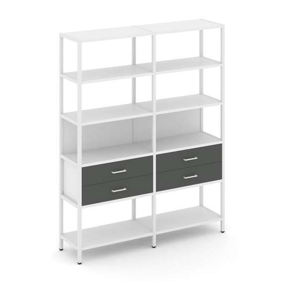 Shelf System Двухсекционный стеллаж пятиярусный с ящиками SN.STM-522 Белый/Антрацит/Металл Белый 159