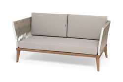 "Касабланка" диван 2-местный плетеный из роупа, основание дуб, каркас алюминий светло-серый (RAL7035) муар,роуп серо-коричневый 23мм,ткань бежевая