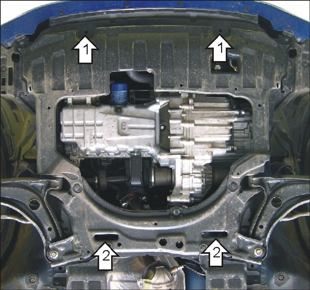 Защита картера Двигателя, КПП. 2 мм, Сталь. для Honda Fit 2002-2008, Honda Jazz 2002-2008 MOTODOR.00814