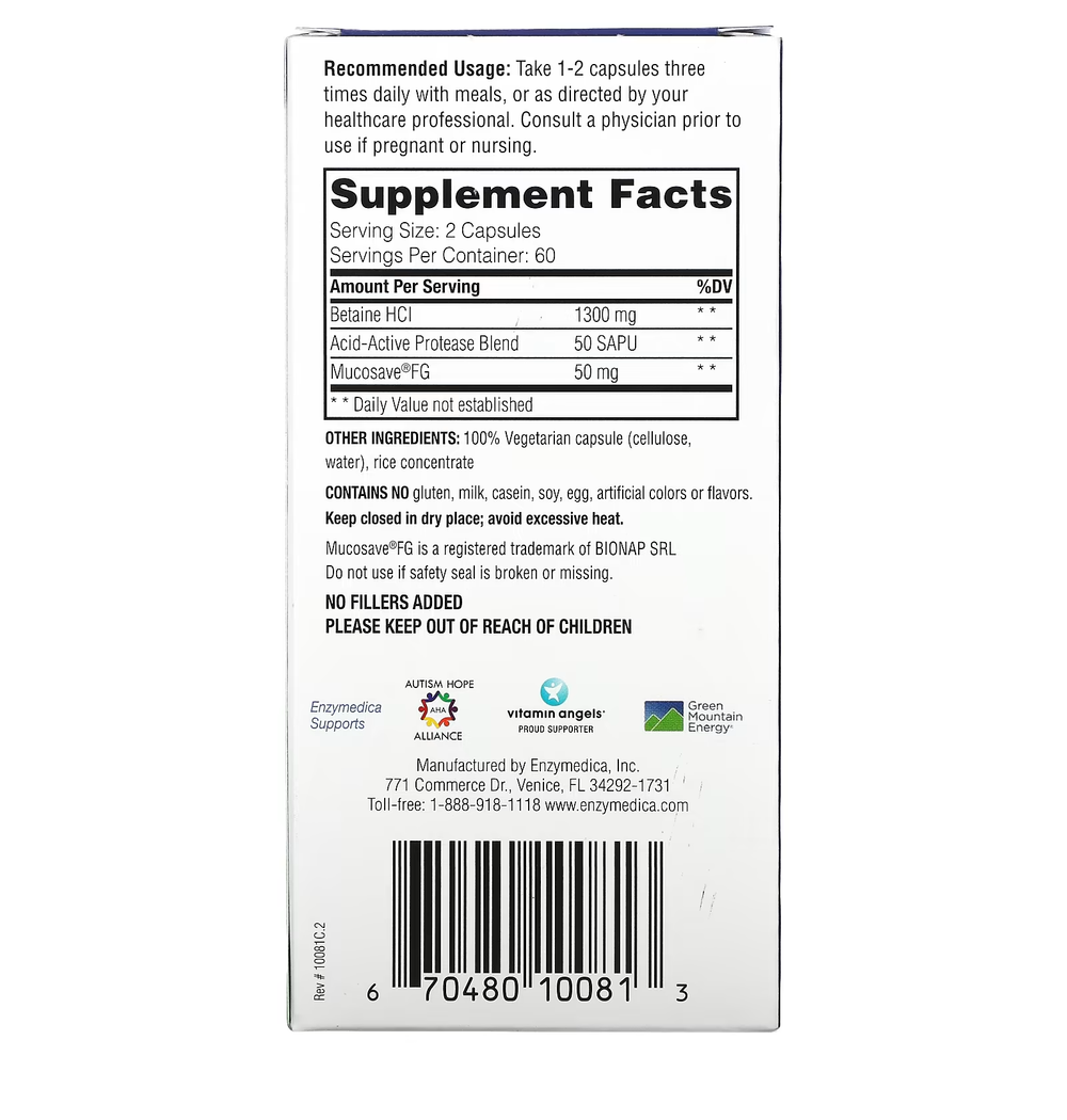 Enzymedica Betaine HCL 120 caps.