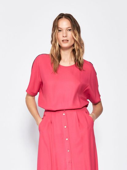 Женская блузка цвета фуксия из шелка - фото 1