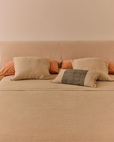 Blok Кровать бежевая со съемными чехлами для матраса 160 х 200 см
