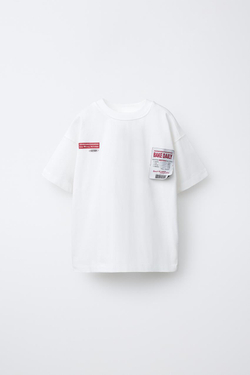 ZARA ФУТБОЛКА С ПРИНТОМ «БАГЕТ», БЕЛЫЙ