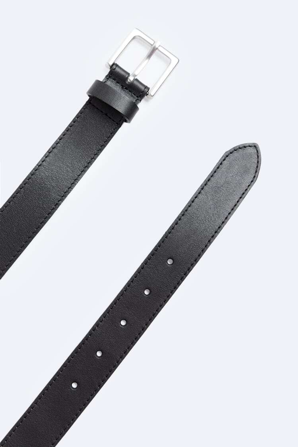 ZARA КОЖАНЫЙ РЕМЕНЬ С ДЕКОРАТИВНОЙ СТРОЧКОЙ, ЧЕРНЫЙ