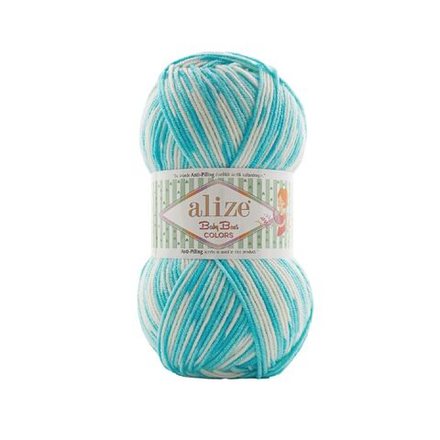 Беби бест колор (Baby best color) пряжа Alize 10% бамбук 90%акрил 5х100г/240м 8040 белый-бирюзовый