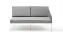 "Канны" левый модуль плетеный из роупа, каркас алюминий белый шагрень, роуп светло-серый круглый, ткань светло-серая