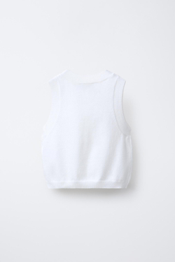 ZARA ТРИКОТАЖНЫЙ ТОП С ПАЙЕТКАМИ, ЭКРЮ