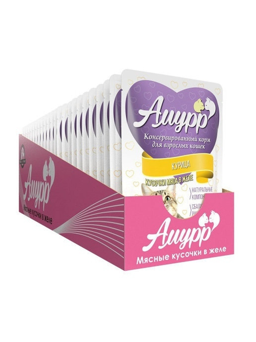 Амурр Влажный корм для взрослых кошек, курица в желе, 24 шт x 100 г
