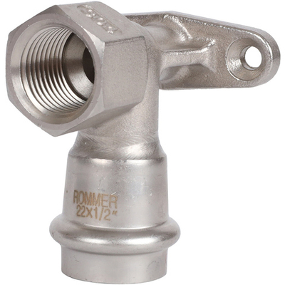 ROMMER Угольник настенный с креплением ВР 22x1/2" из нержавеющей стали прессовой