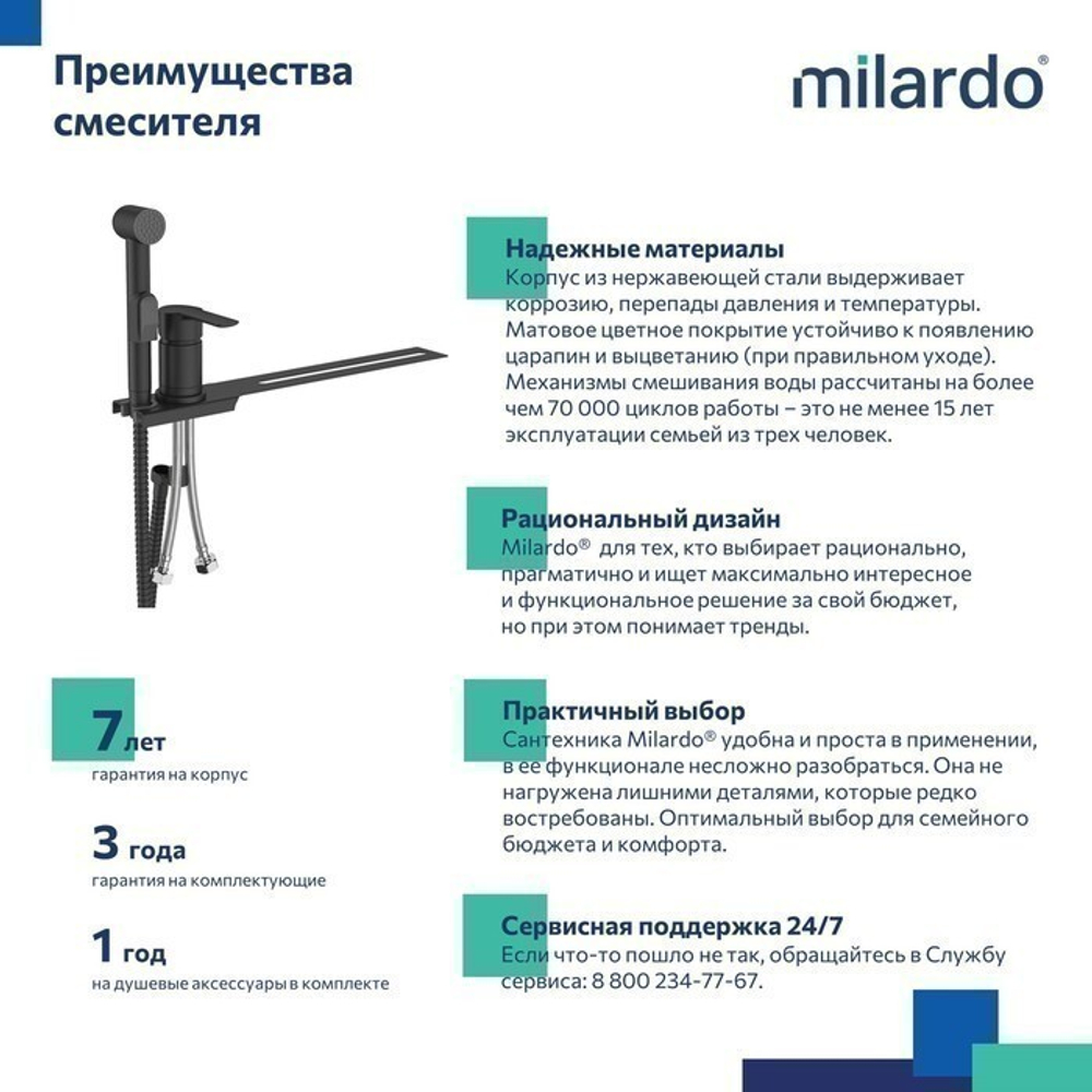 Смеситель с гигиеническим душем 35к Milardo 001BL00M08 "Tidy" установка на унитаз, ЧЕРНЫЙ матовый