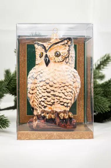 Елочное украшение Сова большая коричневая, стекло, 14 см., 1 шт., Витус (59145)