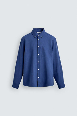 ZARА РУБАШКА REGULAR FIT ИЗ ЛЬНА И ХЛОПКА, ЯРКО-СИНИЙ