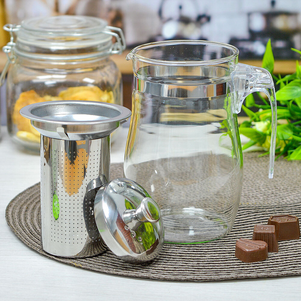 Чайник заварочный 0,75л стеклянный с металлическим ситом "Кувшин CX"