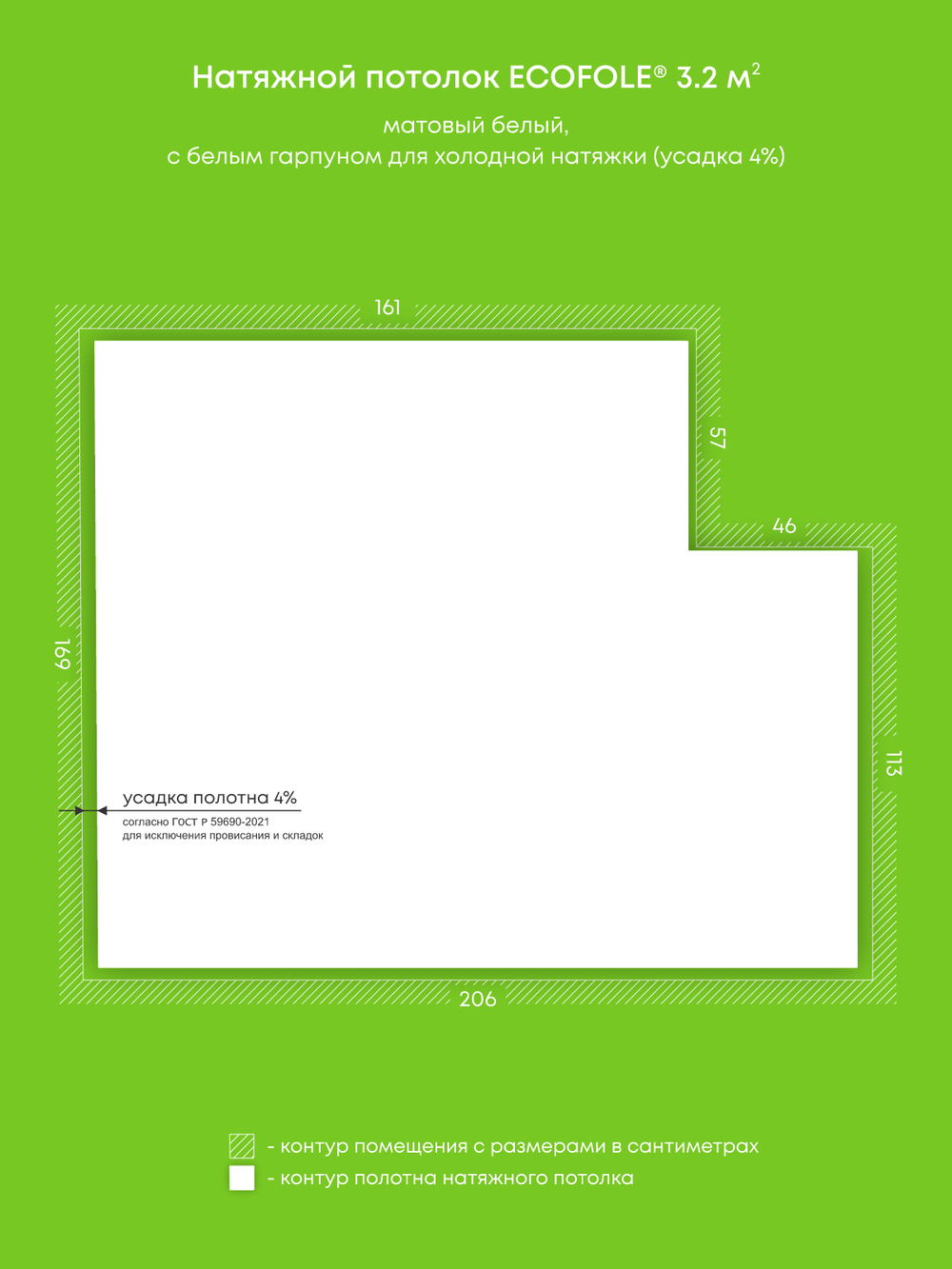 Матовый натяжной потолок 3.2 м2
