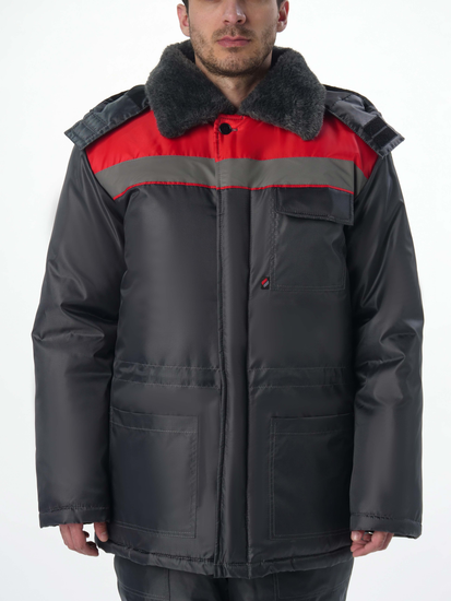 Костюм зимний "Труженик-Ультра-2" полукомбинезон (т.серый/красный)