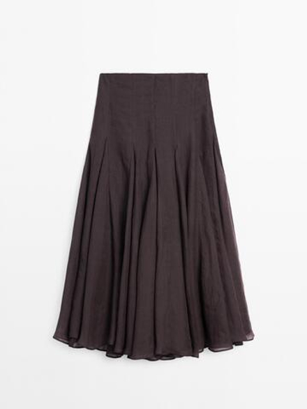 Massimo Dutti Юбка миди из 100% рами с клиньями – STUDIO, сиреневый
