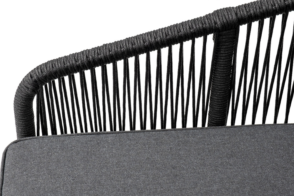 "Канны" диван модульный плетеный из роупа, каркас алюминий темно-серый (RAL7024) муар, роуп темно-серый круглый, ткань темно-серая 027