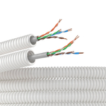 Элетротруба из ПЛЛ не содержит галогенов, гибкая гофрированна д. 16 мм,цвет белый, с кабелем витая пара 5EU/UTP нг(А)-HF, 50 м