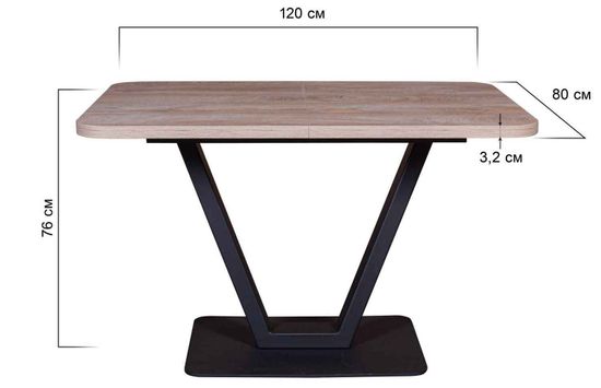 МОДЕРН-8, СТОЛ РАЗДВИЖНОЙ (120+40) ДУБ ЭНДГРЕЙН / опора черная
