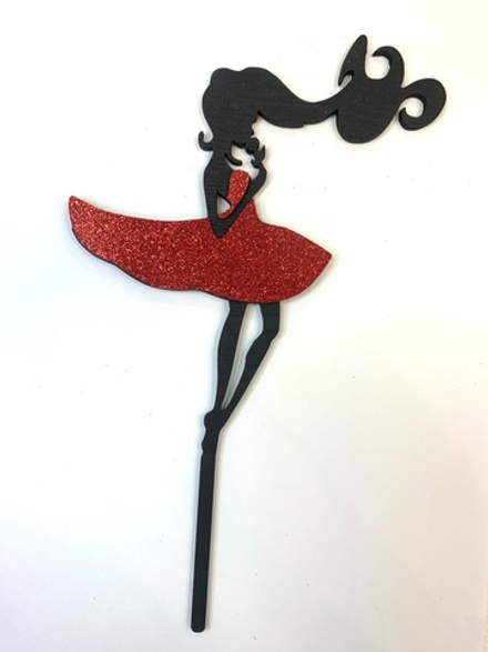 Топпер деревянный "Девушка в платье" красный