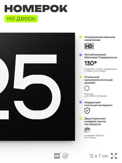 Номер на дверь 325, табличка на дверь для офиса, квартиры, кабинета, аудитории, склада, черная 120х70 мм, Айдентика Технолоджи