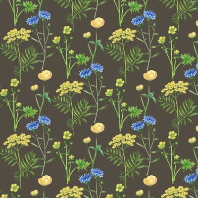 Желтые и синие цветы на хаки