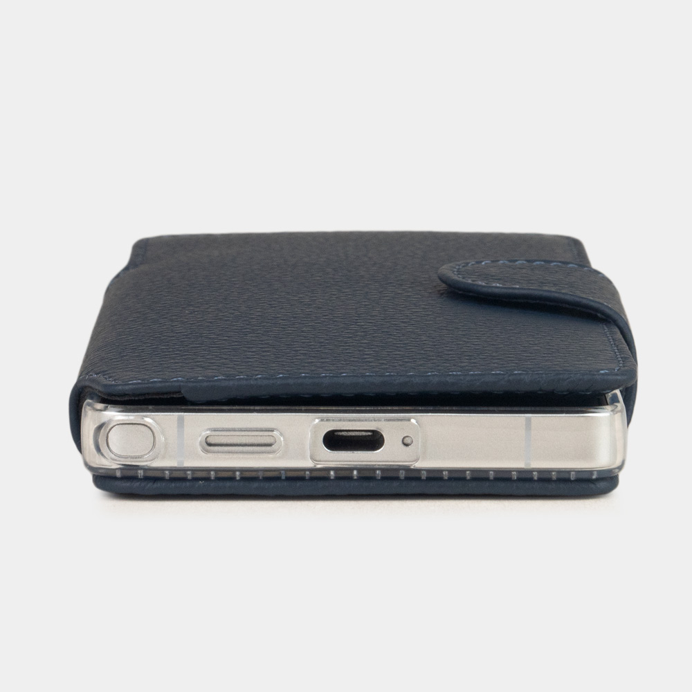 Чехол с картхолдером для Samsung Galaxy S25 Ultra из кожи теленка, синего цвета