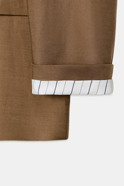 ZARA ДВУБОРТНЫЙ ЛЬНЯНОЙ БЛЕЙЗЕР СО СКАТАННЫМИ РУКАВАМИ, КАРАМЕЛЬНЫЙ