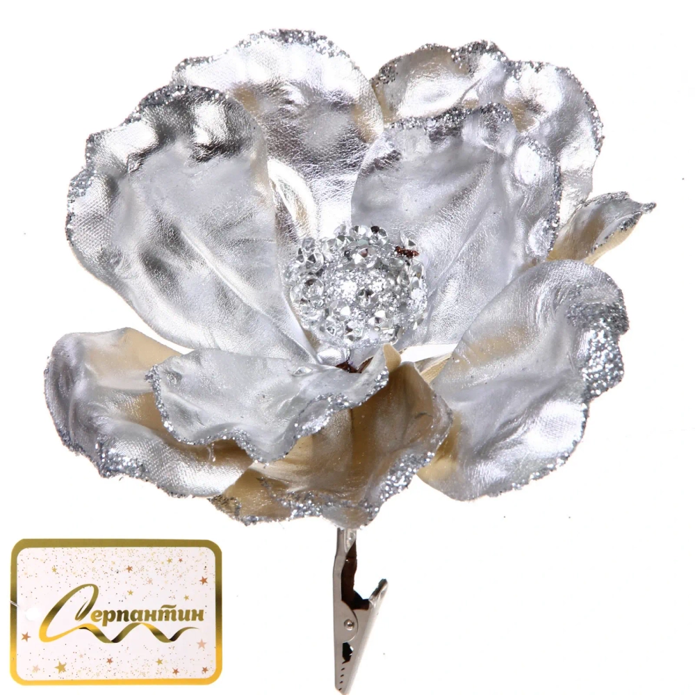 Украшение новогоднее «Пуансеттия - Зимний сон» 15 см, Серебро