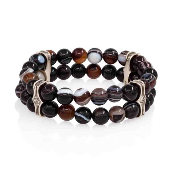 Браслет Всевидящее Око из Мельхиора Двойной с агатом глазковым 8 мм, вид 2