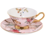 Чайная пара «Royal classic» (кружка 200мл+блюдце) Пейзаж розовый птицы, в подарочной коробке