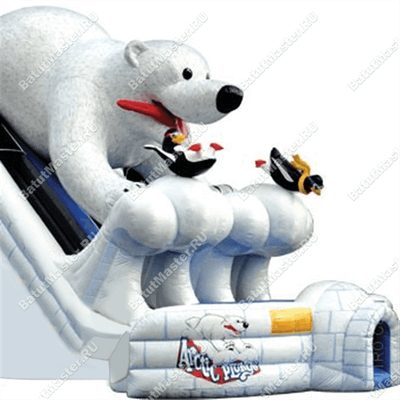 Большой надувной батут-горка "Мишка на севере"