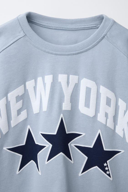 ZARA ФУТБОЛКА С НАДПИСЬЮ, СИНИЙ